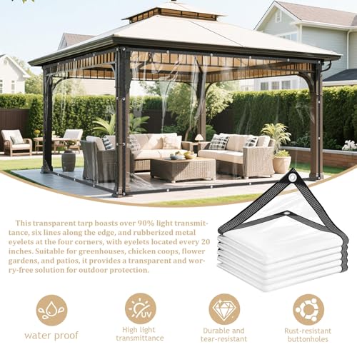 Clear Tarp 6x6ft with Grommets 14Mil Clear Tarps Heavy Duty Waterproof Dustproof Windproof Tear Resistant PVC Vinyl Reinforced Edges for Greenhouse, Patio, Garden, Pavilion, Chicken, Porch, Outdoor - size: 6×6ft-14Mil(1.8×1.8m)