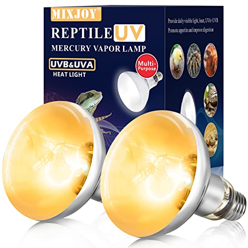 MIXJOY 2 Pack 100W Reptile Heat Lamp Bulb Full Spectrum UVA UVB Sun Light for Reptile and Amphibian Use - size: 2 Count (Pack of 1)