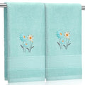SmoothNovelty 2 Pcs Daisy Hand Towels Teal Bathroom Decor 14x29 Inch | Embroidered Flower Bathroom Hand Towels, 100% Cotton, Soft Absorbent, Spring Summer Bathroom Kitchen Decor - style: Daisy Flower