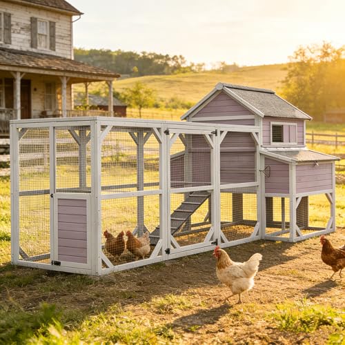 Extra Large 120" L Chicken Coop for 8-10 Chickens, Wooden Chicken House with Run, 6 Nesting Boxes, Heavy Duty Construction, Waterproof Roof, Predator Resistant Outdoor Poultry Cage-Grey - color: Grey (AIR46-M)