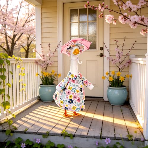 3 Pcs Raincoat Summer Porch Goose Outfits Fits 23” Goose Statue Decoration | Cute Costume for Outdoor Garden Lawn Yard Decor with Raincoats Umbrella Hat Outfit - color: Garden Flowers