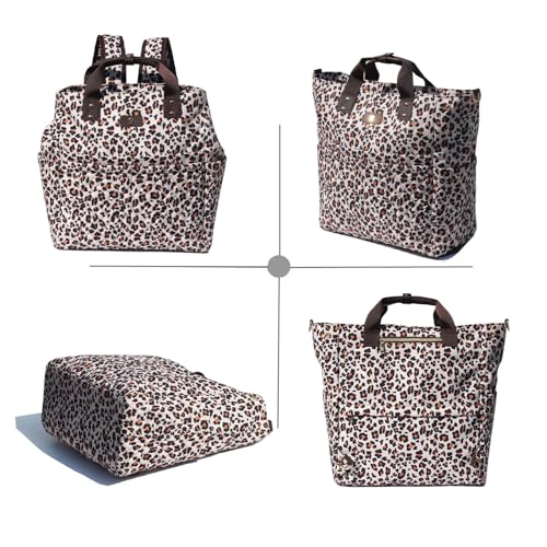 Diaper Tote Bag Totepack Backpack Crossbody Bag 3 in 1 for Women Laptop Backpack Multifunctional with Insulated Pockets - color: D Leopard Print