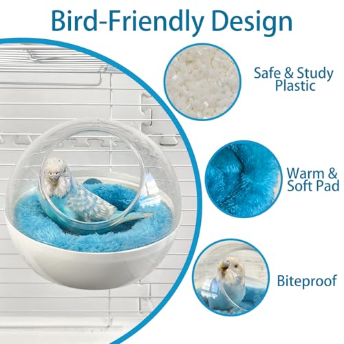 Bird Nest, Warm Bird Bed for Cage, Clear Parrot Nesting House with 2 Mats Hanging Parakeet Cage Accessories for Lovebird, Canary, Budgie, Finch, Hamster (Clear)