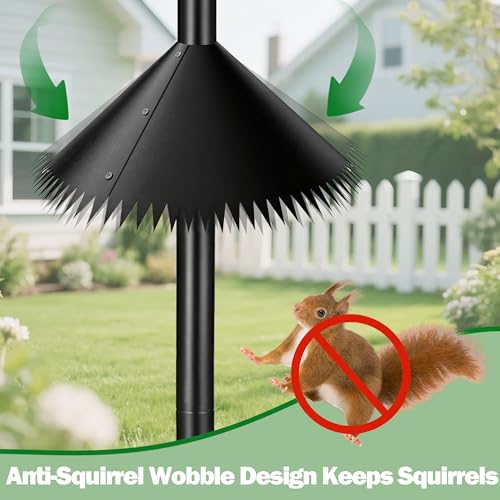 92 Inch Squirrel Proof Bird Feeder Pole, Heavy Duty Bird Feeder Stand, Adjustable Double Shepherds Hooks for Outdoor with Squirrel Baffle Birdbath Tray for Garden Attracting Wild Birds