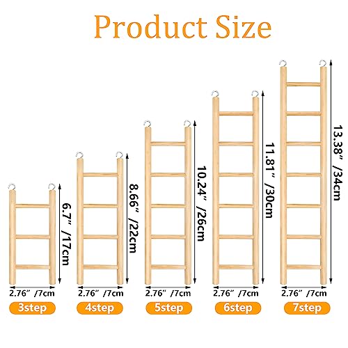 5 Pcs Wooden Bird Ladder for Parrots Cage 5 Sizes | Natural Wood Perch Stand,Parakeet Climbing Toys ,Hanging Pet Cage Accessories,Cockatoo Cockatoo Exercise Play
