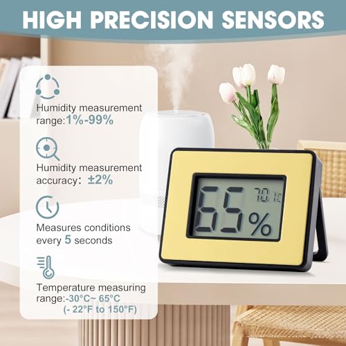 Digital Hygrometer Thermometer for Humidors, Large Display, Gold | Large display, 5-second refresh, max/min records, Fahrenheit/Celsius switch, stand for home and humidor use