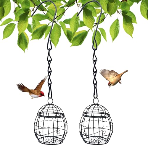 2 Pcs Ball Bird Feeder, Metal Fat Ball Bird Holder, Hanging Wild Bird Feeder Stations with Hooks for Outside Garden Wildlife