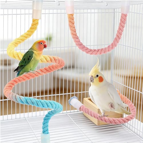3pcs Gradient Bendable Bird Rope Perch Stands Flexible Bird Cage Climbing Rope Toys Accessories of 26mm Screw for Cockatiels Lovebird Parakeet Budgies Sugar Gliders Hemp Swing (14"+31.5") - size: 2 Short + 1 Long