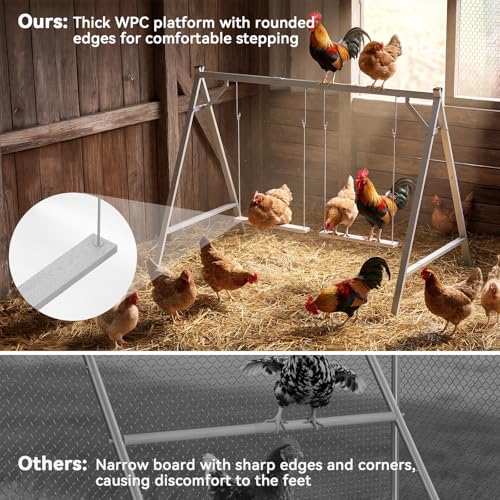 Chicken Perch Swing, Chicken Roosting Bars for 6–8 Chicken, Grey | With 2 swings, Made of Premium Metal with a Sturdy Structure, Indoor & Outdoor Use, Easy to Install and Clean