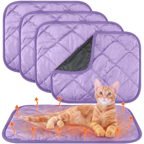 4 Pack Self Heating Cat Pad Self Warming Dog Mat Reflects Body Heat Extra Warm Thermal Pet Pad Washable Dog Cat Bed Crate Bed Mat Blanket(16 x 20 Inch,Purple) - color: Purple, size: 16 x 20 Inch