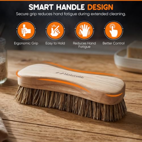 All-Natural Wooden Scrub Brush Set | Wooden Handle | Palmyra Bristle Brush for Cleaning | Eco Friendly Cleaning Products | Scrub Brush Set of 2