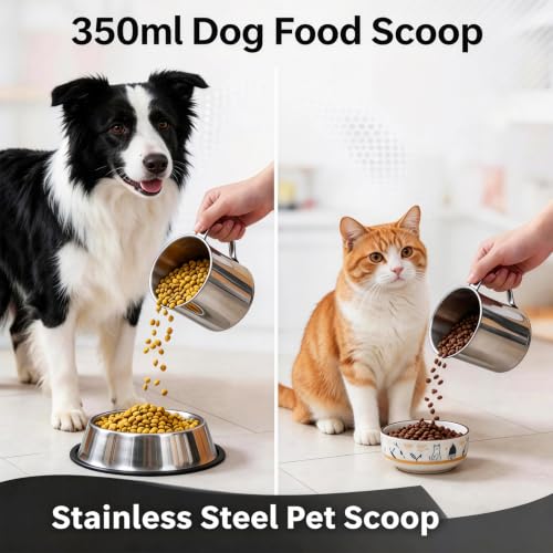 1.5 Cup Dog Food Scoop, Dog Food Scooper, 350ml Pet Food Measuring Cup with Handle, Suitable for Dry Food & Treats for Dogs Cats Birds Rabbits