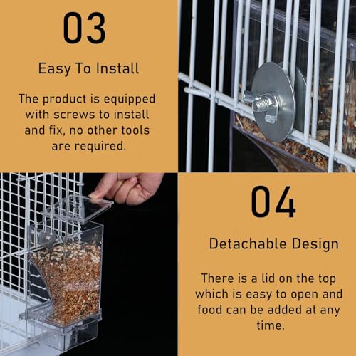 Automatic Bird Cage Feeder No Mess Parakeet Feeder Seed Food Container Feeding Station Cage Accessories for Small Birds Parrot Canary Lovebirds(Transparent) - color: Transparent, size: 1Pcs