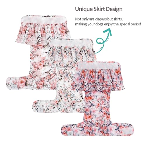CuteBone Female Dog Diapers with Skirts 3 Pack Reusable Puppy Dresses Pants for Heat Cycle Period - size: S