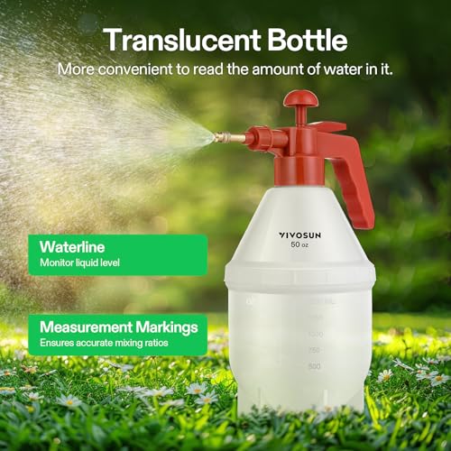 VIVOSUN 50oz Pump Sprayer, Handheld Garden Water Sprayer Bottle | with Adjustable Brass Nozzle, for Spraying Plants, Flowers, Weeds and Cleaning, Red - color: Red, size: 50oz