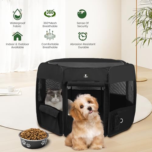 X-ZONE PET Dog Playpen Portable Pet Play Pens for Puppies, Cat, Rabbit, Chicks, Foldable Exercise Play Tent Kennel Crate, Indoor/Outdoor Travel Camping Black Small - color: Black, size: Small