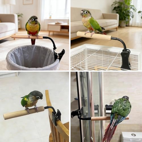 Bird Perch Stand with Clip, Adjustable & Portable Parrot Stand, Bendable Bird Training Perch for Cockatiels, Conures, Lovebirds and Medium (Smooth) - color: smooth
