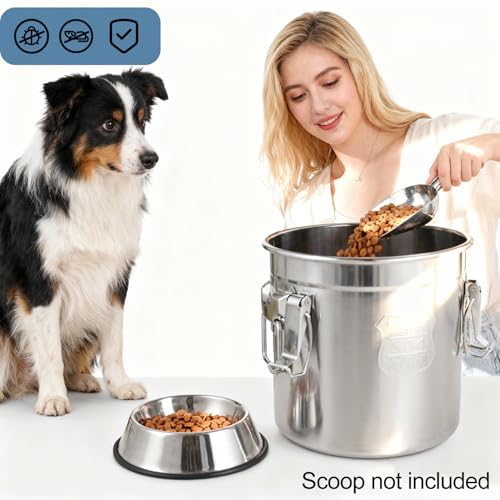 12Lbs 304 Stainless Steel Dog Food Storage Containers with Airtight Lid | Large Airtight Pet Food Storage Container Food Bin for Dogs, Cats & Birds Seed, Keep Fresh
