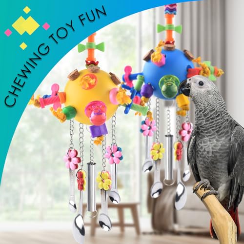 KATUMO Bird Toys, 2PCS Parrot Pull Spoons Colorful Acrylic Stick Chew Toys for Amazon Parrot, Parakeet, African Grey, Conure, Caique, Quaker, Small Cockatoo, Mini Macaw, Eclectus and Similar Birds - color: Blue + Yellow