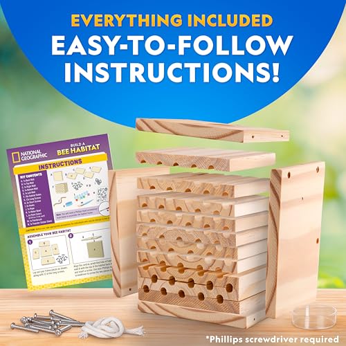 National Geographic Build a Bee Habitat Nature Craft Kit for Kids | Build and Paint a Mason Bee House, Outdoor Nature Craft, Pollinator Learning, Solitary Bee Hotel, Birthday Gift - style: DIY Bee Habitat