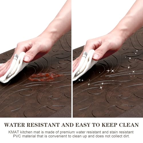 KMAT 2PCS Kitchen Mat Cushioned Anti-Fatigue Comfort Standing Mat Rug | Waterproof Non-Slip Ergonomic Comfort Rug Home,Office,Sink,Laundry,Desk 17.3"x28"+17.3"x28",Brown - color: Brown, size: 1'5" x 2'4"+1'5" x 2'4" (Rectangular)