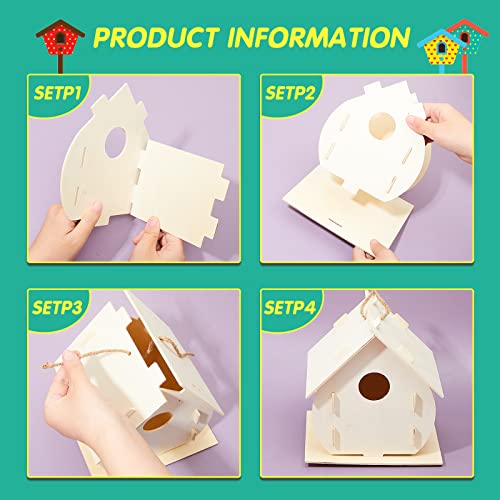 Deekin 42 Sets DIY Birdhouse Kit for Kids to Build and Paint, Include Unfinished Wooden Bird House Strips and Colorful Painting Pens for Fun Craft Activity Creative DIY Art Project