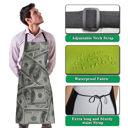 Kitchen Apron for Women Money Dollars Cooking Aprons for Men for Cooking Restaurant BBQ Painting Crafting Gardening 27” (W) x 31” (H), Waterproof Aprons - color: Dollars