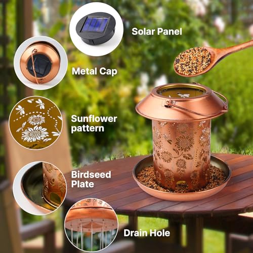 Bird Feeders for Outdoors Hanging,Metal Wild Bird Feeder Solar Lanterns Outdoor Waterproof Summer Decor Garden Gifts for Women Mom Bird Lovers,Decoration for Yard,Patio,Porch,Balcony - size: 1pack Sunflower