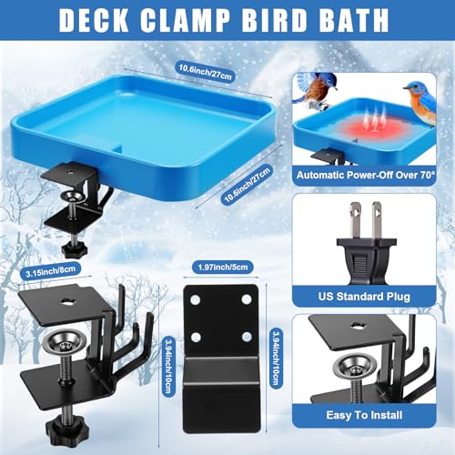 4 Pcs Heated Bird Bath Feeder for Deck Railing, Classic | Detachable Copper Disk, Insulation Tape, Cord Cover Included, Dual Birdbath Feeder for Garden Yard Patio, Prevents Freezing - style: Classic