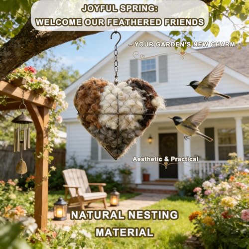 Handmade Fiber Bird Nesting Heart, Alpaca Bird Nesting Material Holder, Hummingbird Houses Nest Boxes,Garden Art Birdhouse Outside Gifts for Birds Lovers