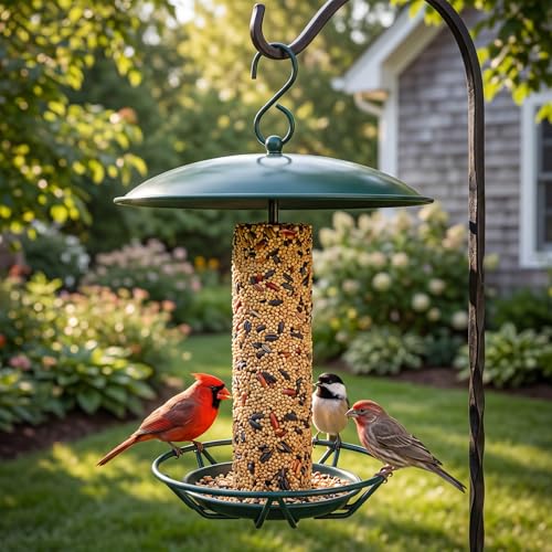 1 Pack Cylinder Bird Feeder Outdoor Seed Cake Feeder Hanging Metal Suet Cake Holder Backyard Wild Bird Feeding Feeders for Outdoors Garden(Dark Green) - color: Dark Green