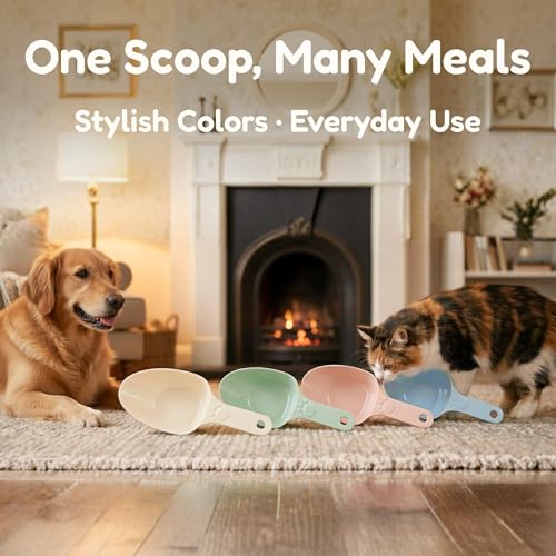 Dog Food Scoop 1 Cup, One Cup Measuring Cup, Food Grade Melamine Pet Food Measuring Scoop with 1/2 & 1/4 Cup Markings, Long Handle Food Scoop For Cat, Brid, Rabbit, Dishwasher Safe(Green + Blue) - color: Green + Blue