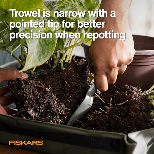 Fiskars 5-Piece House Plant Cultivating Tool Set for Indoor Gardening | Nesting Trowel, Soil Scoop, Cultivator, Tongs & Brush, Stainless Steel with Green Powder Coat Finish - size: 5-Piece Set