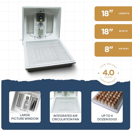 Farm Innovators 120 Volt 40 Watt Circulated Air Incubator for Up to 4 Eggs with Easy to Read Digital Display and Large Picture Window, White (4 Pack) - color: Digital Circulated Air, size: 4 Pack