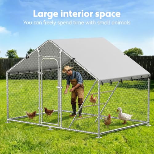 Large Chicken Run 10 x 4.9 x 6.4 FT Chicken Coop with Cover | Reinforced frame, Walk-in Chicken Coop, Roosting Perch, Waterproof Cover, Side Hardware Cloth, Backyard & Farm Use - size: 59.9"L x 118.0"W x 78.0"H