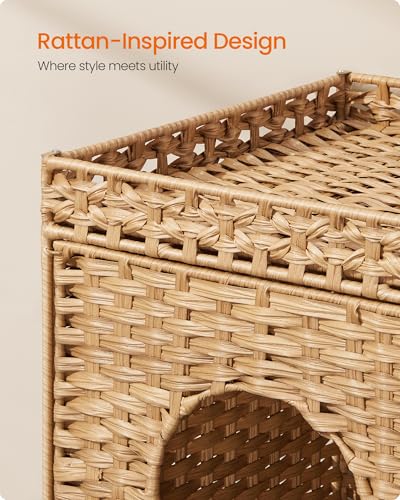 Feandrea Cat Litter Box Enclosure, Handwoven Rattan Hidden Furniture | Extra Mat, Removable Washable Tray, Boho Cat House, End Table, Goose Yellow UPCL024YE01 - color: Goose Yellow, size: S (20.7"L x 20.7"W x 22"H)