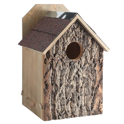 Weysat 1 Pack Screech Owl House for Outdoor Owl Nesting Box for Outside 12 x 12 x 19 Inch Cedar Wood Weather Resist Hang Handcraft Bark Shelter for Owls Bird Wildlife Lovers Garden Decor Easy Assembly