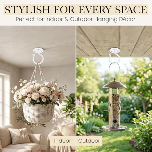 Plant Hangers Outdoor or Indoor Heavy Duty Wall Bracket Hooks | Wrought Iron Metal Hanger Indoor Hook for Hanging Plants Baskets Lanterns Bird Feeders - 2 Pack (White Ceiling Hooks 3.1") - size: 3.1 Inch, style: Ceiling Hooks - W