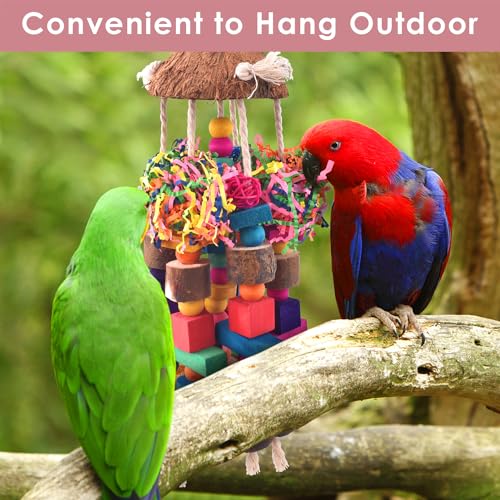KATUMO Parrot Toys, Large Bird Chew Toys Medium Parrot Cage Accessory Colorful Wood Block Toys for Medium to Large Birds Macaws African Greys Cockatoos Amazon Parrots - style: Shredded paper