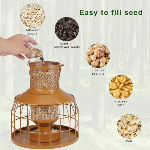 Squirrel Proof Bird Feeders, Metal Wild Bird Feeders for Outdoors Hanging, 3.5LB Heavy Duty Caged Squirrel Proof Bird Feeders, Chew-Proof, Weather Resistant, Patio Backyard Garden Decor