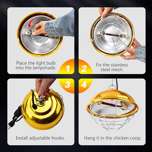 Nirvix 250W Chicken Coop Heater, Brooder Heat Lamp for Chicks, 2-Temp Settings (175W/250W), Adjustable Hanging Height & Waterproof Design for Quail, Ducks, Rabbits, Pets Indoor Outdoor Use