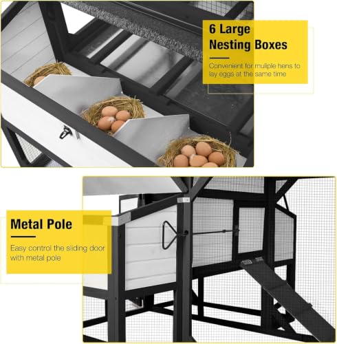 Extra Large Chicken Coop for 8-10 Chickens,Hen House with 6 Nesting Boxes | Reinforced L-bracket structure+galvanized wire mesh for predator protection.asphalt roof,multiple doors for easy cleaning - color: Black, size: 118.1"L x 53.5"W x 49.5"H