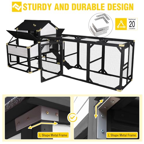 Aivituvin Extra Large Chicken Coop for 8-10 Chickens, Reinforced Outdoor Wooden Hen House with Run, 6 Nesting Boxes, Easy Clean Pull-Out Tray, Waterproof Asphalt Roof - Black, 118"L x 56.7"W x 50"H - size: 118.1"L x 56.7"W x 49.5"H