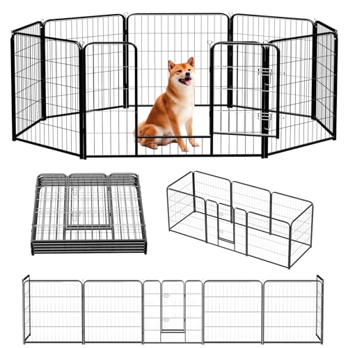 NEWBULIG Dog Playpen Indoor 32 Inch 8 Panels, Metal Outdoor Dog Fence Pen | Heavy Duty Metal Exercise Pen, Foldable Portable, RV Camping, Yard Garden, Small Medium Dogs Pet Pen - color: Jet Black, size: 32IN