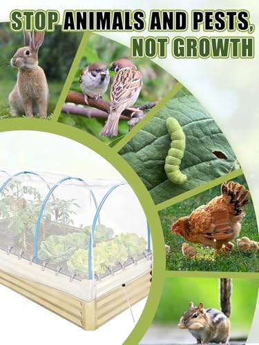 2 pcs Windproof Garden Netting for Raised Beds (4ft L x 2ft W x 1ft H) - 60 Mesh Bird Netting Garden Bed Cover with Drawstring & 40 Clips for Vegetables Flowers, Excluding Hoops or Frames
