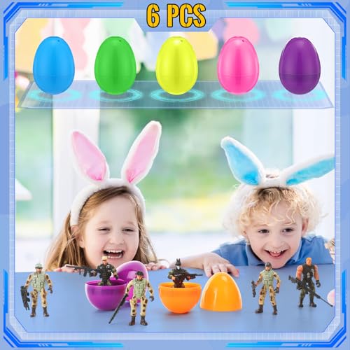 Capoda 4.7" Jumbo Easter Eggs with Soldier Deformation 6 Set Easter Basket Stuffers Egg with Toy Army Men Action Figures with Weapons Basket Stuffer Egg Hunt Fillers Classroom Prize Gift Goodie Favor