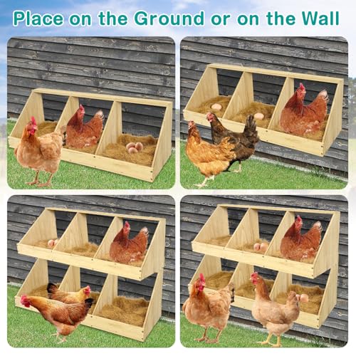 Chicken Nesting Boxes, 6 Compartment Wooden Chicken Laying Boxes, Nesting Boxes for Chickens, Hens, Ducks, Poultry Nest Box for Laying Eggs, Includes 6 Fake Eggs