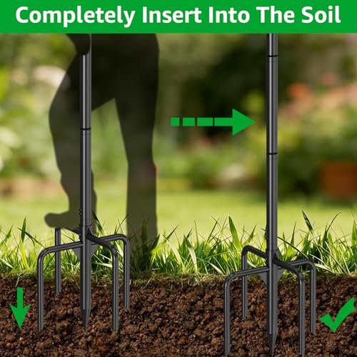 GOFORWILD 2 Pack Adjustable 76inch Double Shepherds Hook for Outdoor | Metal Bird Feeder Pole with 5-Prong Base for Hanging Bird Nest, Plant Basket,Lantern,Solar Light - size: 76 Inch