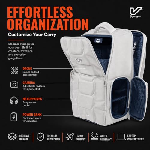 Gruv Gear Travel Laptop Backpack, 20L Silver Tech Backpack with Modular Storage Shelves, Dual Access Pockets & TSA-Friendly Design, Compact Carry-On Backpack for Work, Travel & Everyday Carry - color: Silver/Blue
