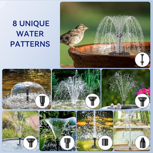 Antfraer Solar Fountain Pump for Bird Bath, 8W Solar Water Fountain Pump with Dry-Run Protection & Double-Layer Nozzles, Solar Powered Fountain with 5Ft Tubing for Small Pond, Bird Bath, Water Feature - style: 8W